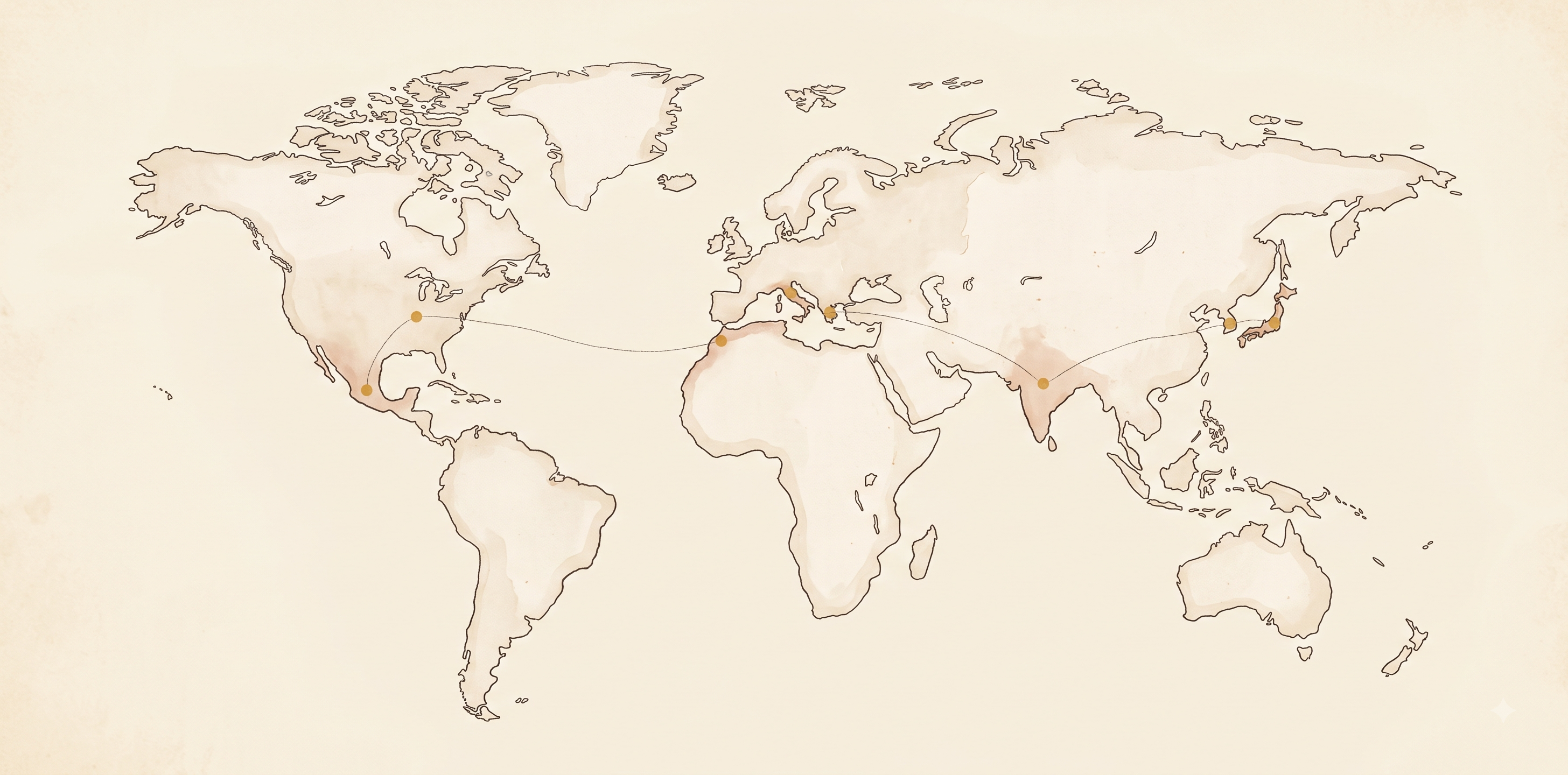 Hand-drawn world map of GHAR kitchen origins